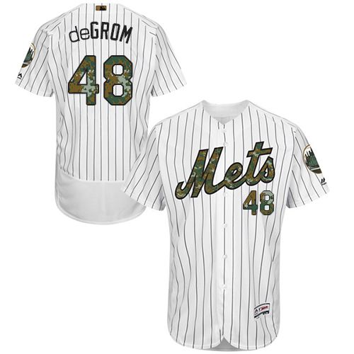 Mets #48 Jacob DeGrom White(Blue Strip) Flexbase Authentic Collection Memorial Day Stitched MLB Jersey - Click Image to Close